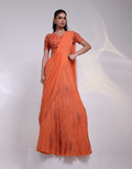 Designer Orange Two-Piece Saree Gown Featuring Heavily Embroidered Blouse & Pleated Drape