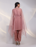 Designer Pink 4-Piece Set Silk Kurta & Pants with Organza Cape and Belt_1