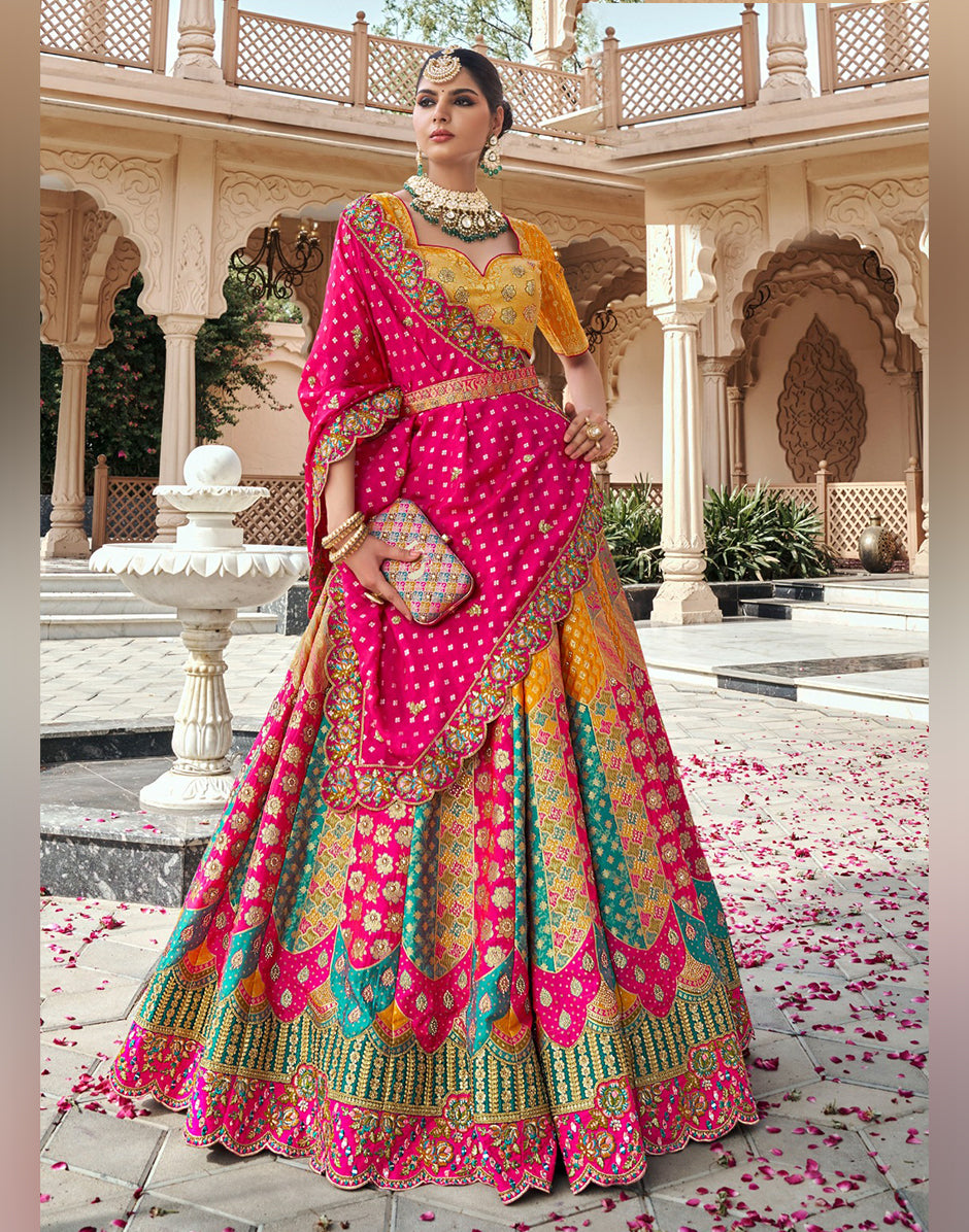 Designer Pink Banarasi Silk Lehenga Set for Weddings & Festive Wear - Buy