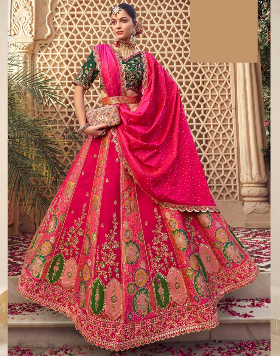 Designer Pink Banarasi Silk Lehenga with Embroidered Blouse & Dupatta Ethnic Party Wear - Buy