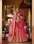 Designer Pink Silk Bridal Lehenga with Heavy Embroidery, Zari & Pearl Detailing Dual Dupatta & Blouse Set - Buy