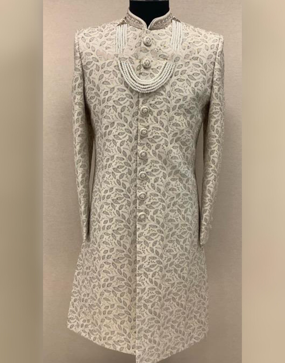 Designer Pista Embellished Sherwani Set with Heavy Embroidery