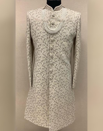 Designer Pista Embellished Sherwani Set with Heavy Embroidery