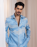 Designer Powder Blue Shacket Suit Wave Embroidery with French Knots & Beaded Detailing_2