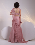 Designer Rose Saree with Heavy Crystal Blouse, Ruched Draped Skirt & Attached Embellished Dupatta_1
