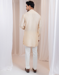 Designer Sandscript Beige Overlap Kurta Set Subtle Tone-on-Tone Embroidery with Clean Contrasting Panel_3