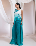 Designer Sky Blue Two-Piece Ensemble with Asymmetric Top & Ruched Palazzo Bottoms_2