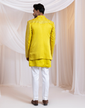 Designer Solflectra Mirrorwork Set Yellow Geometric Embroidered Jacket, Satin Kurta & Cotton Pants_4