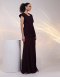 Designer Wine Three-Piece Co-Ord with Bustier, Tailored Overlay & Ankle-Length Flared Pants_1