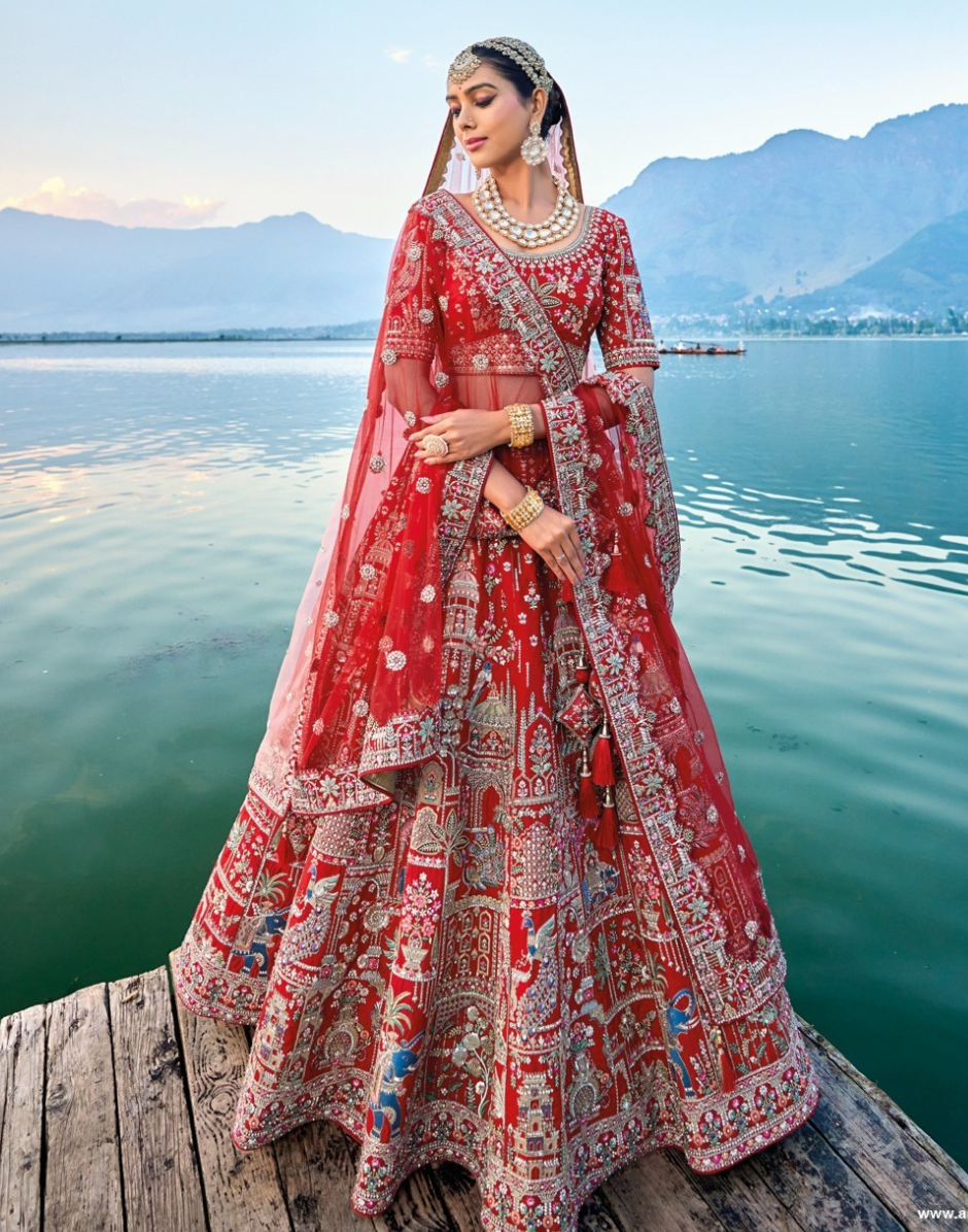 Drape in Luxury Heavy Bridal Silk Lehenga with Intricate Khatli Work - Buy