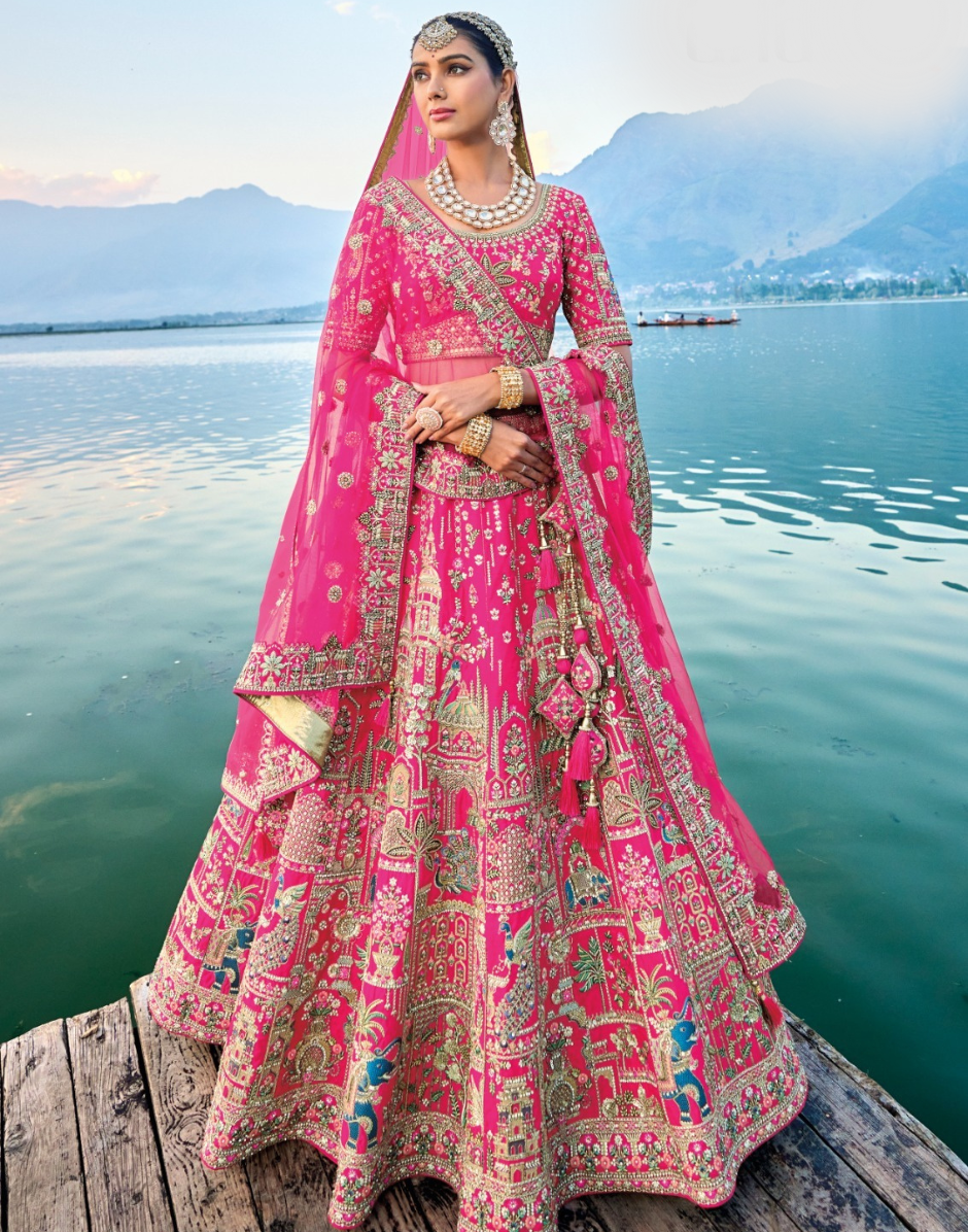 Drape in Luxury Heavy Bridal Silk Lehenga with Intricate Khatli Work - Buy_1