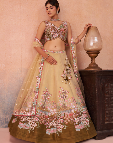 Dreamy Ombre Brown Net Sequins Lehenga Choli with Elegant Dupatta
