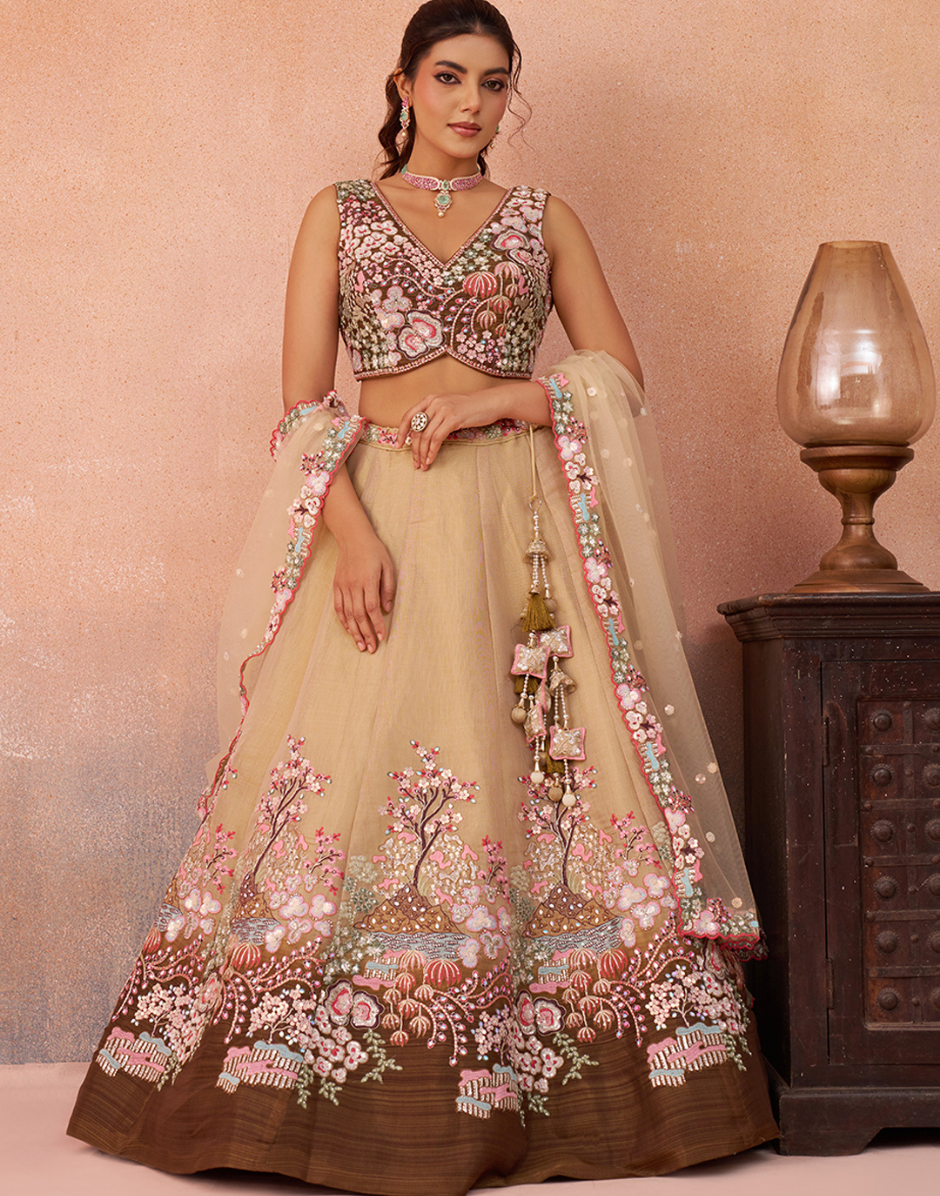 Dreamy Ombre Brown Net Sequins Lehenga Choli with Elegant Dupatta
_2
