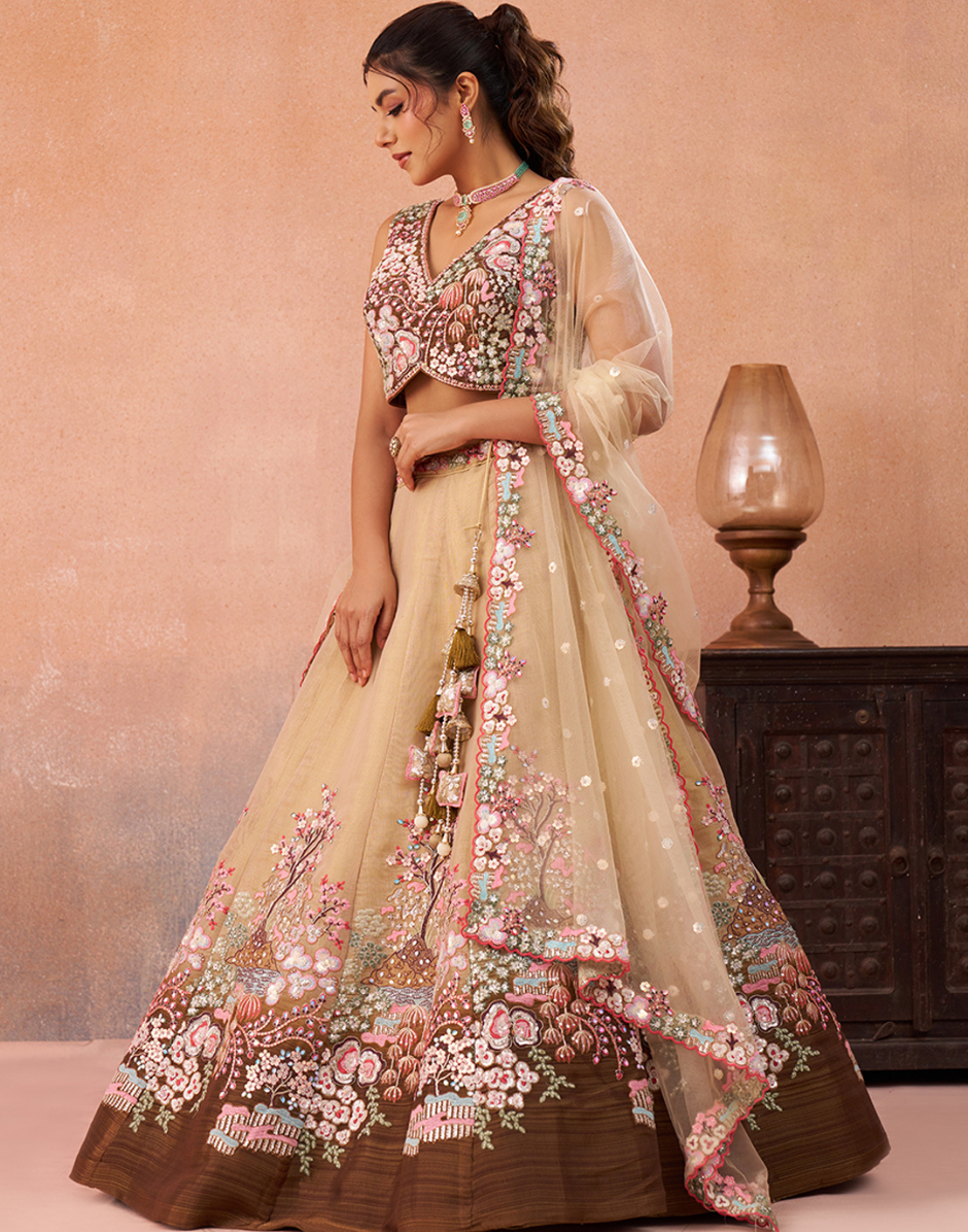 Dreamy Ombre Brown Net Sequins Lehenga Choli with Elegant Dupatta
_6