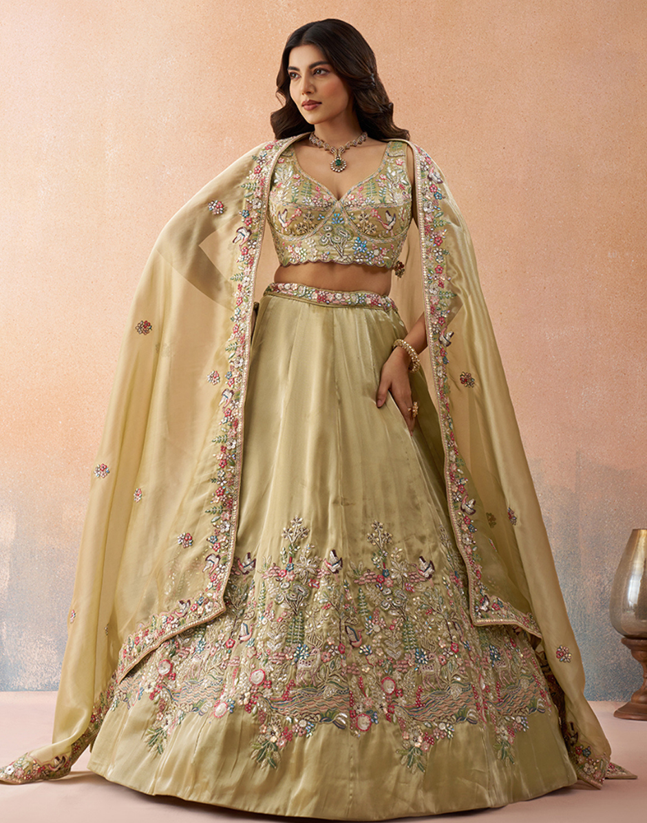 Dreamy Tissue Sequinned Zarkan Embroidered Lehenga Set with Flowing Designer Dupatta_3