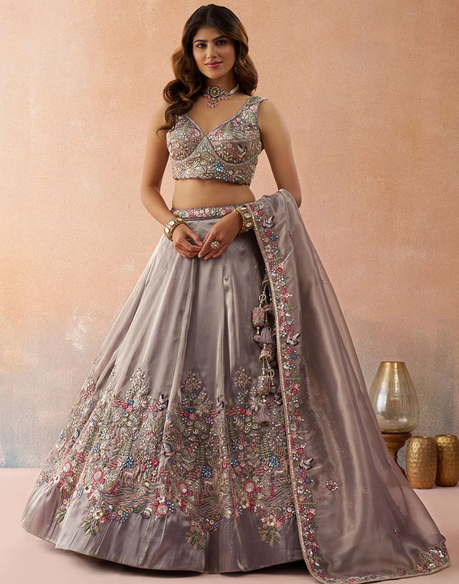 Dreamy Tissue Sequinned Zarkan Embroidered Lehenga Set with Flowing Designer Dupatta_4
