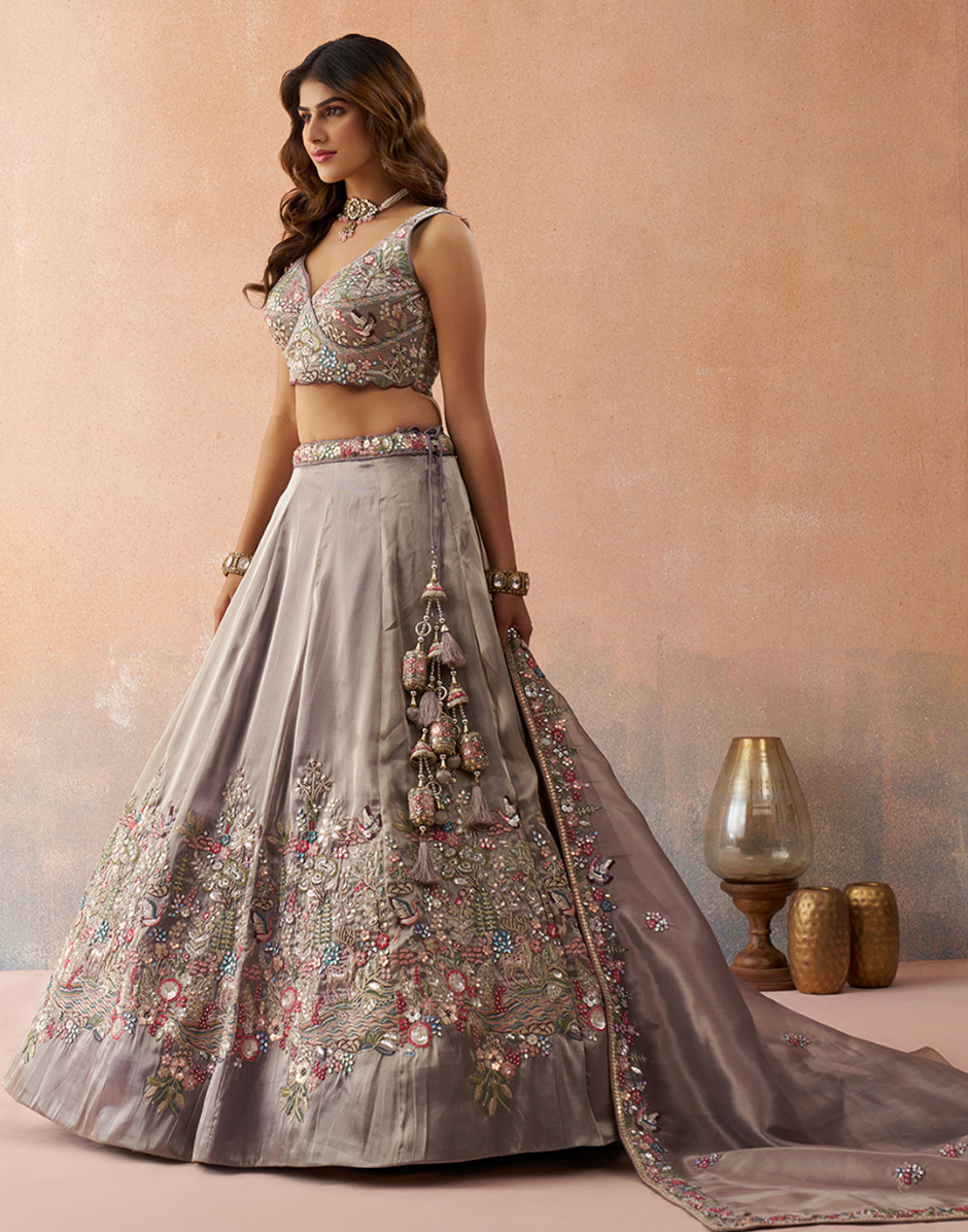 Dreamy Tissue Sequinned Zarkan Embroidered Lehenga Set with Flowing Designer Dupatta_5