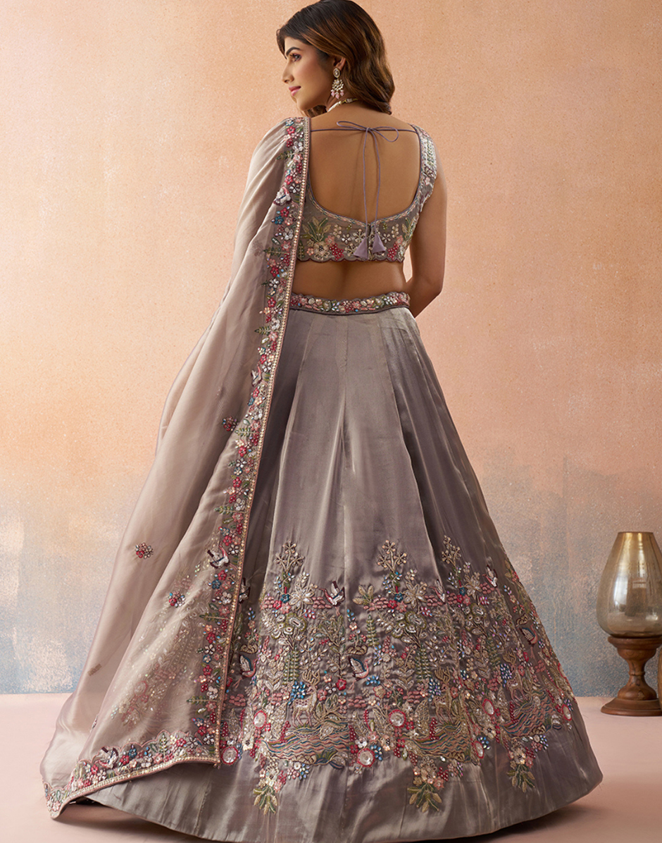 Dreamy Tissue Sequinned Zarkan Embroidered Lehenga Set with Flowing Designer Dupatta_6