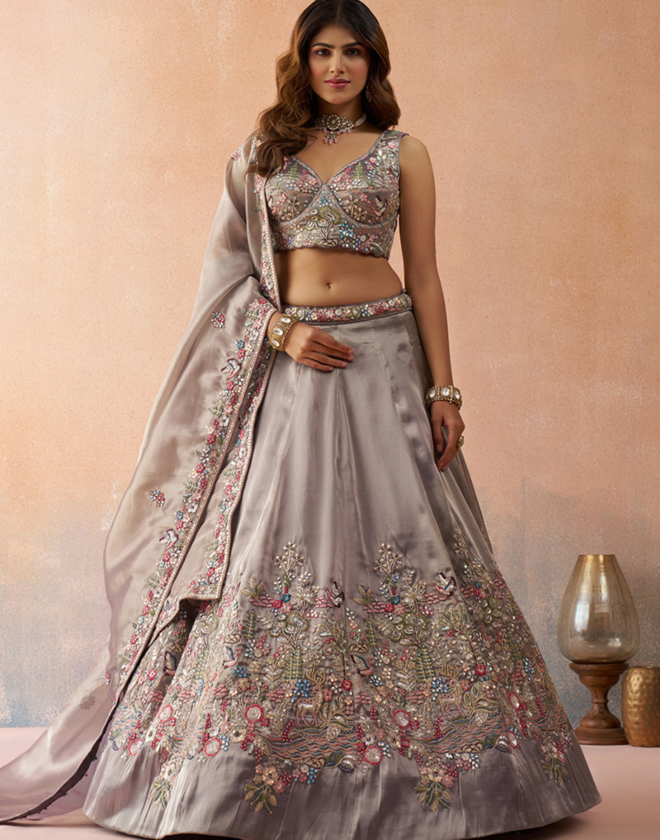 Dreamy Tissue Sequinned Zarkan Embroidered Lehenga Set with Flowing Designer Dupatta_7