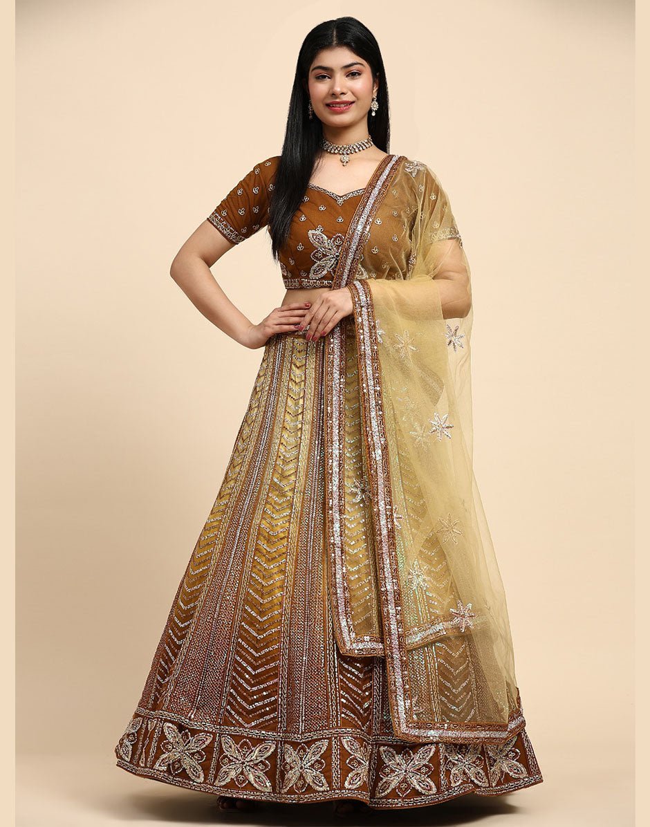 Elegance Unveiled Hand Embroidered Sequined Blouse Lehenga with Exquisite Net Dupatta