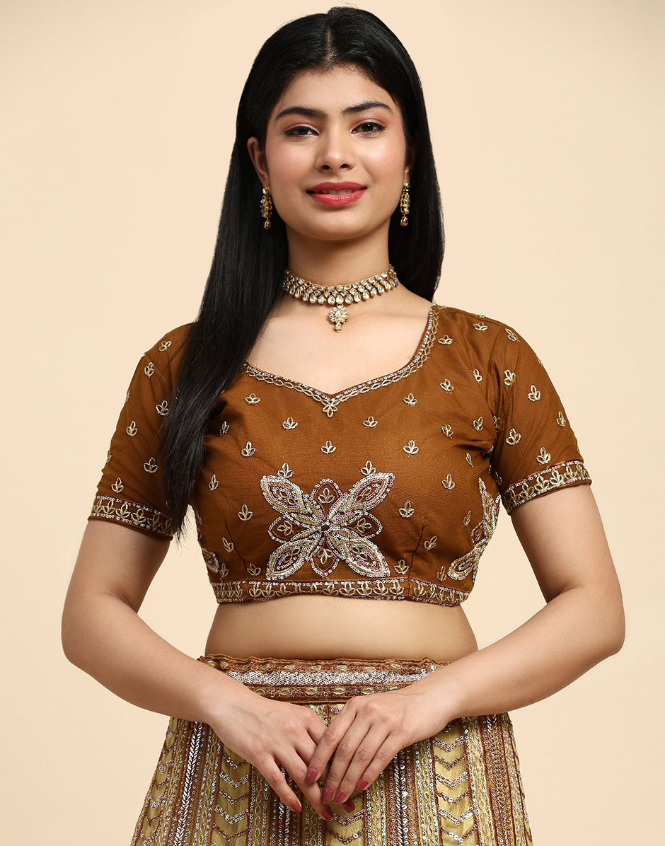 Elegance Unveiled Hand Embroidered Sequined Blouse Lehenga with Exquisite Net Dupatta