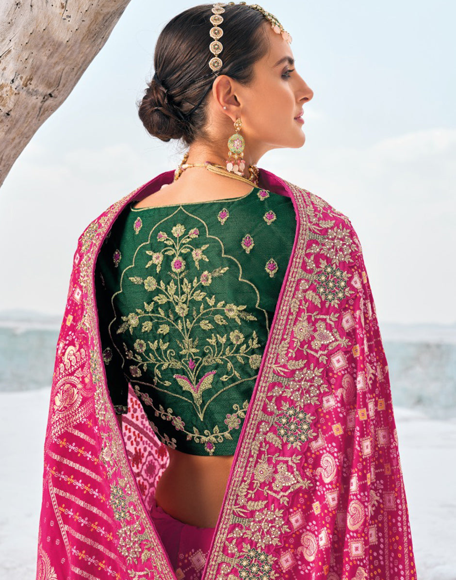 Elegant Pink Pure Georgette Bandani Patola Saree with Zari Weaving & Luxurious Heavy Work