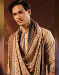 Elegant Beige Floral Kurta Pajama Dupatta Set Soft Poly Spun Pashmina Fabric_1