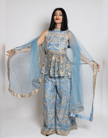 Elegant Blue Net Georgette Designer Sharara Perfect Blend of Tradition and Style