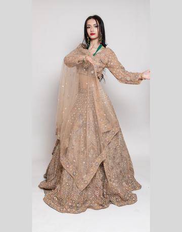 Elegant Brown Embroidered Sequins Net Lehenga A Perfect Blend of Tradition and Glamour