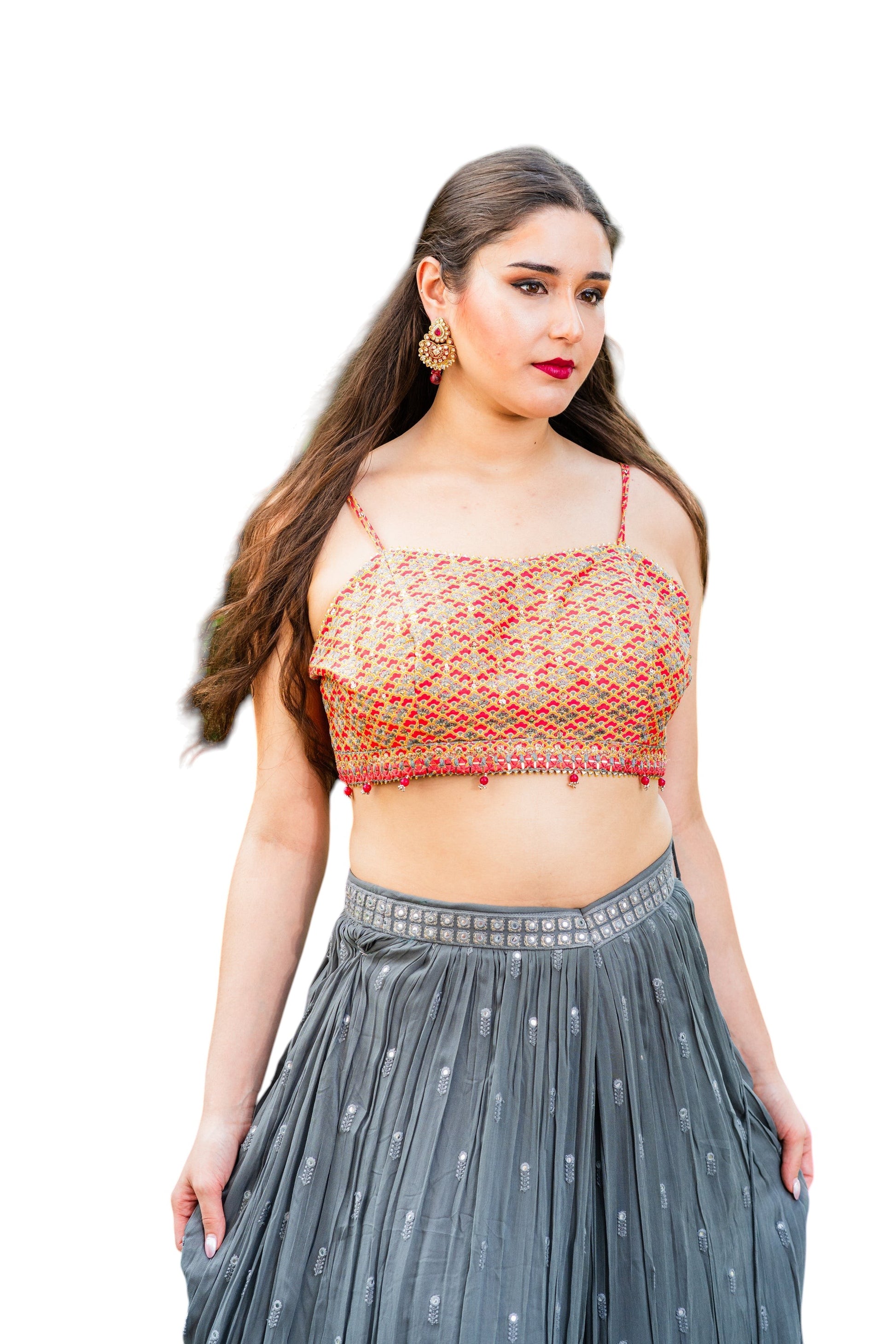 Elegant Grey Embroidered Sequin Lehenga with Stylish Blouse and Jacket_2