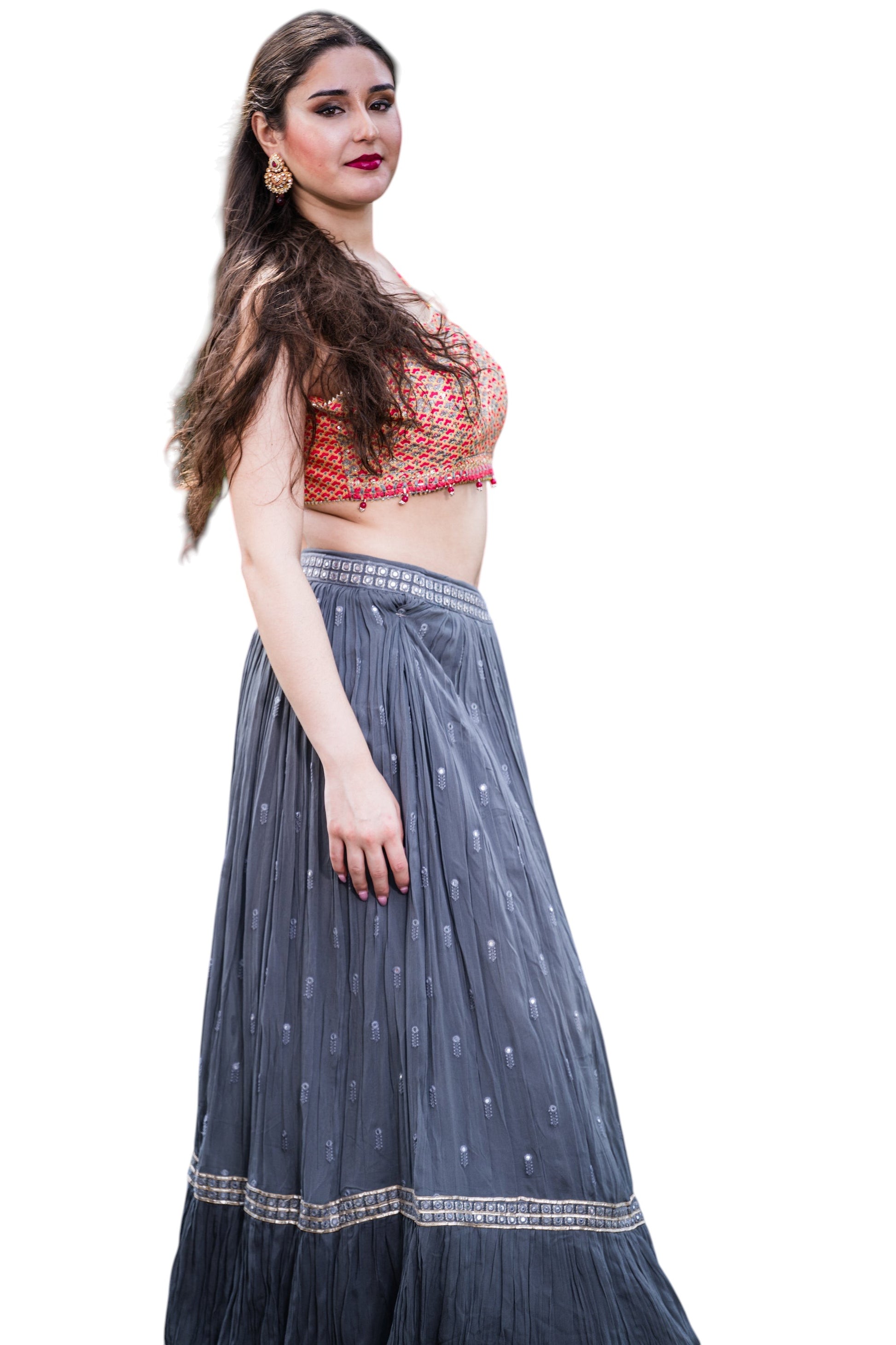 Elegant Grey Embroidered Sequin Lehenga with Stylish Blouse and Jacket_3