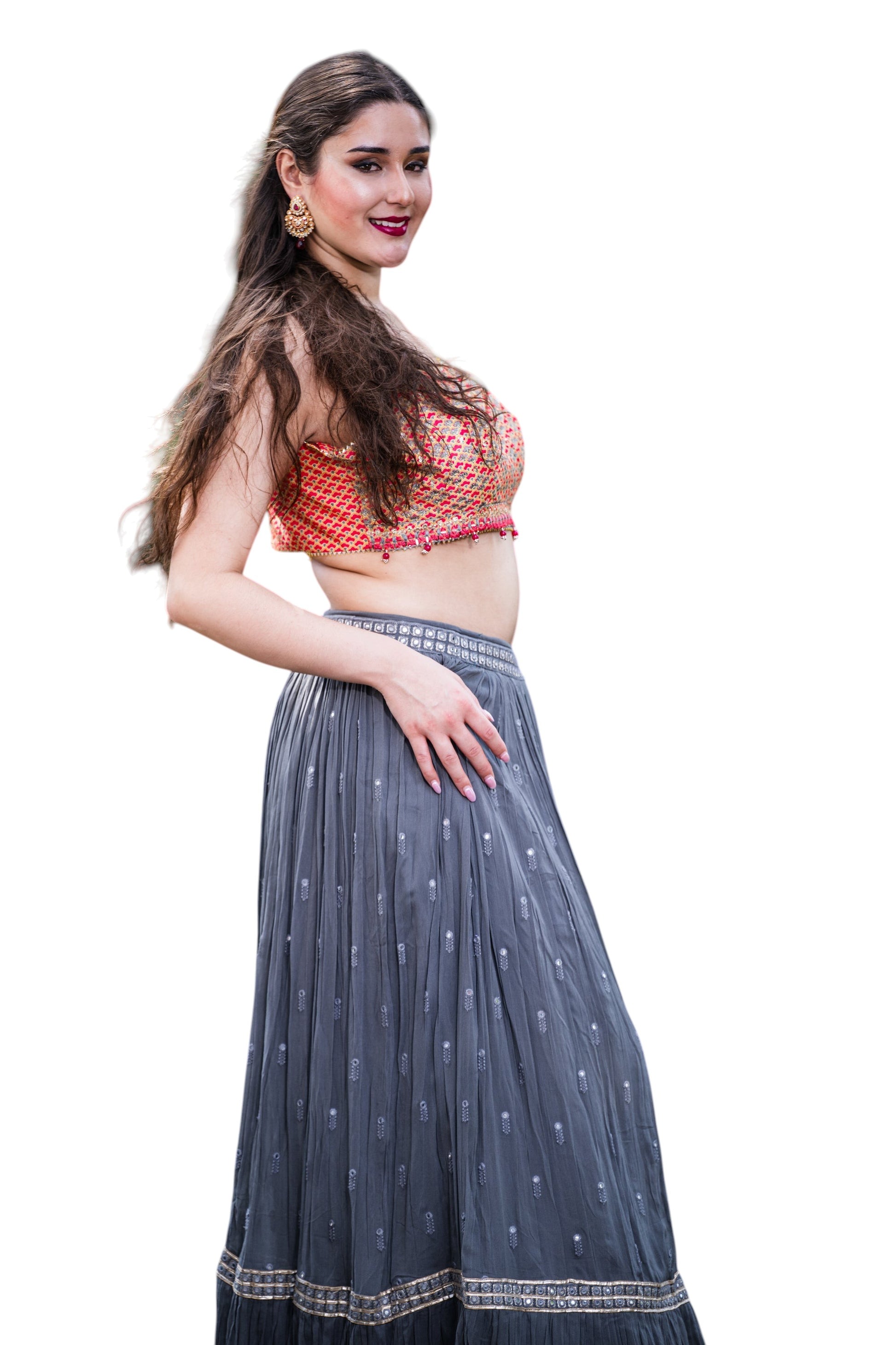 Elegant Grey Embroidered Sequin Lehenga with Stylish Blouse and Jacket_4