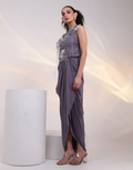 Elegant Grey Two-Piece Outfit Featuring Flowy Gown and Sheer Organza Jacket_3