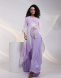 Elegant Lavender Ensemble Featuring Embellished Kaftan and Flowing Flared Pants