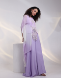 Elegant Lavender Ensemble Featuring Embellished Kaftan and Flowing Flared Pants_2