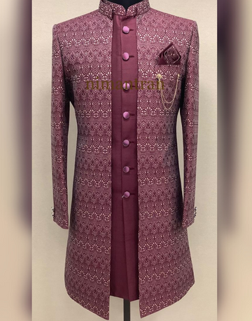 Elegant Maroon Floral Print Sherwani for Men