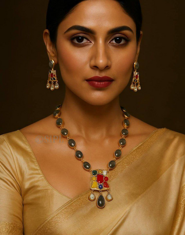 Elegant Natural Stone Jewelry Set Necklace and Earrings for Women
