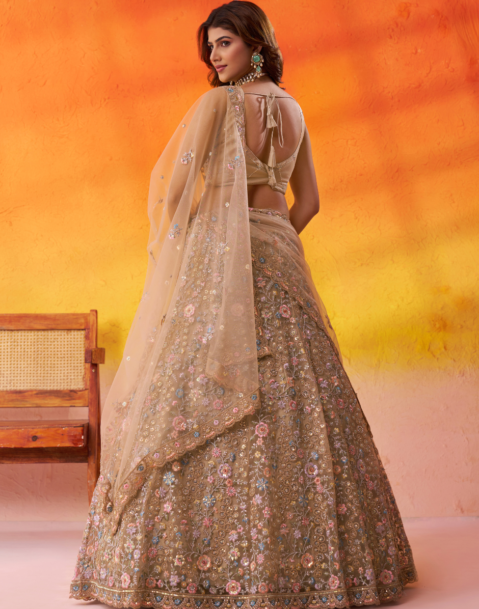 Elegant Net Fabric Sequins Embroidered Lehenga Choli Set with Dupatta - Buy_2