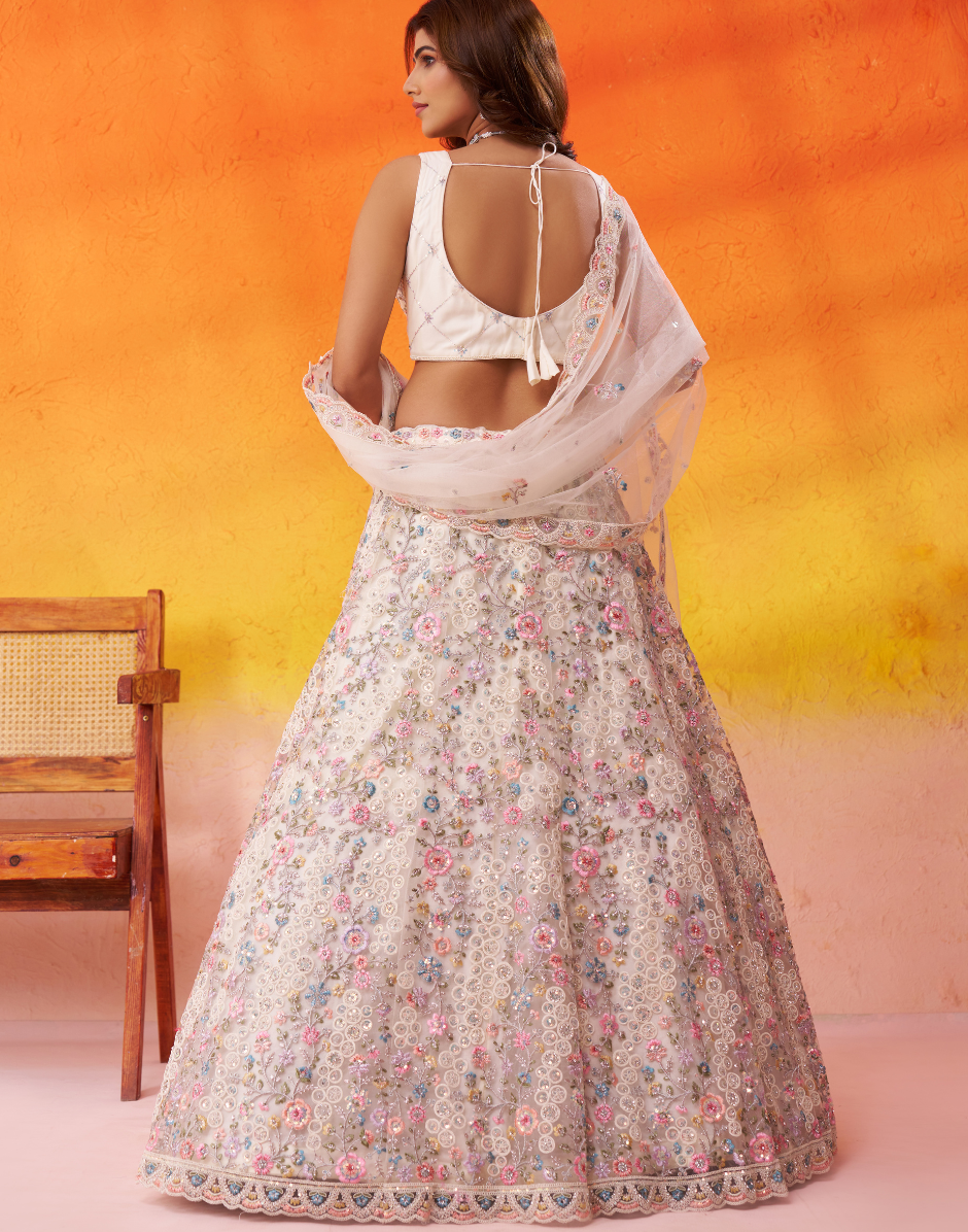 Elegant Net Fabric Sequins Embroidered Lehenga Choli Set with Dupatta - Buy_9