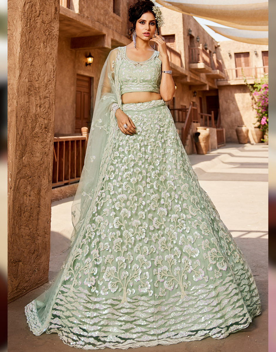 Elegant Net Sequin Embroidered Semi-Stitched Lehenga Choli with Dupatta Perfect for Weddings & Festive Occasions