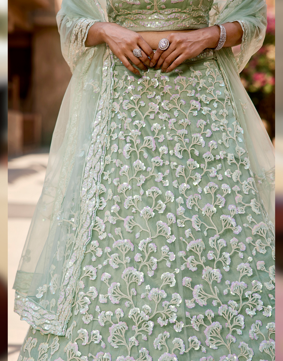 Elegant Net Sequin Embroidered Semi-Stitched Lehenga Choli with Dupatta Perfect for Weddings & Festive Occasions