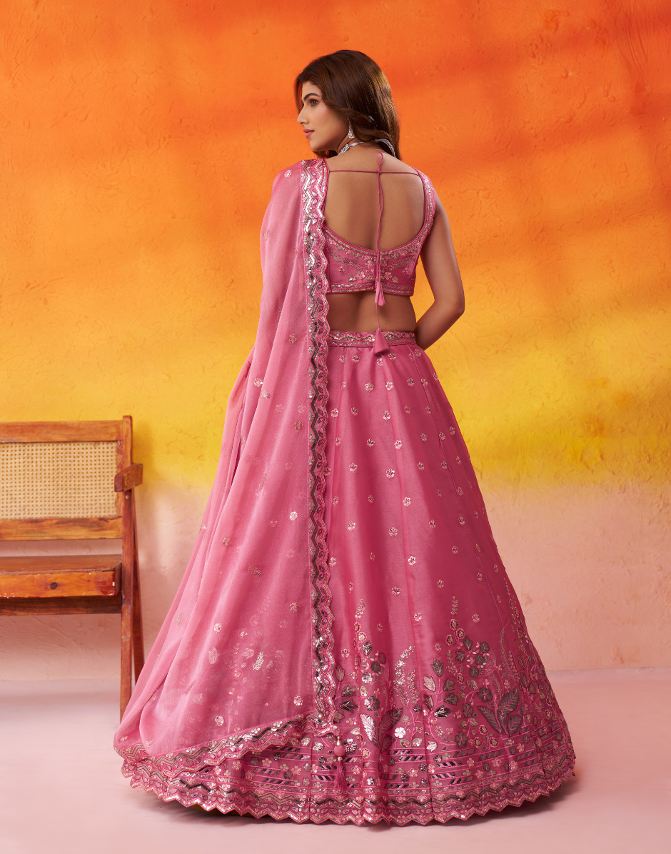 Elegant Organza Lehenga Choli Featuring Sequins Thread Embroidery with Dupatta - Buy_11