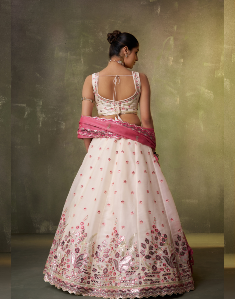 Elegant Organza Lehenga Choli Featuring Sequins Thread Embroidery with Dupatta - Buy_2