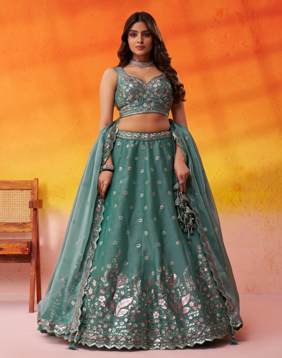 Elegant Organza Lehenga Choli Featuring Sequins Thread Embroidery with Dupatta - Buy_3