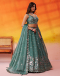 Elegant Organza Lehenga Choli Featuring Sequins Thread Embroidery with Dupatta - Buy_5