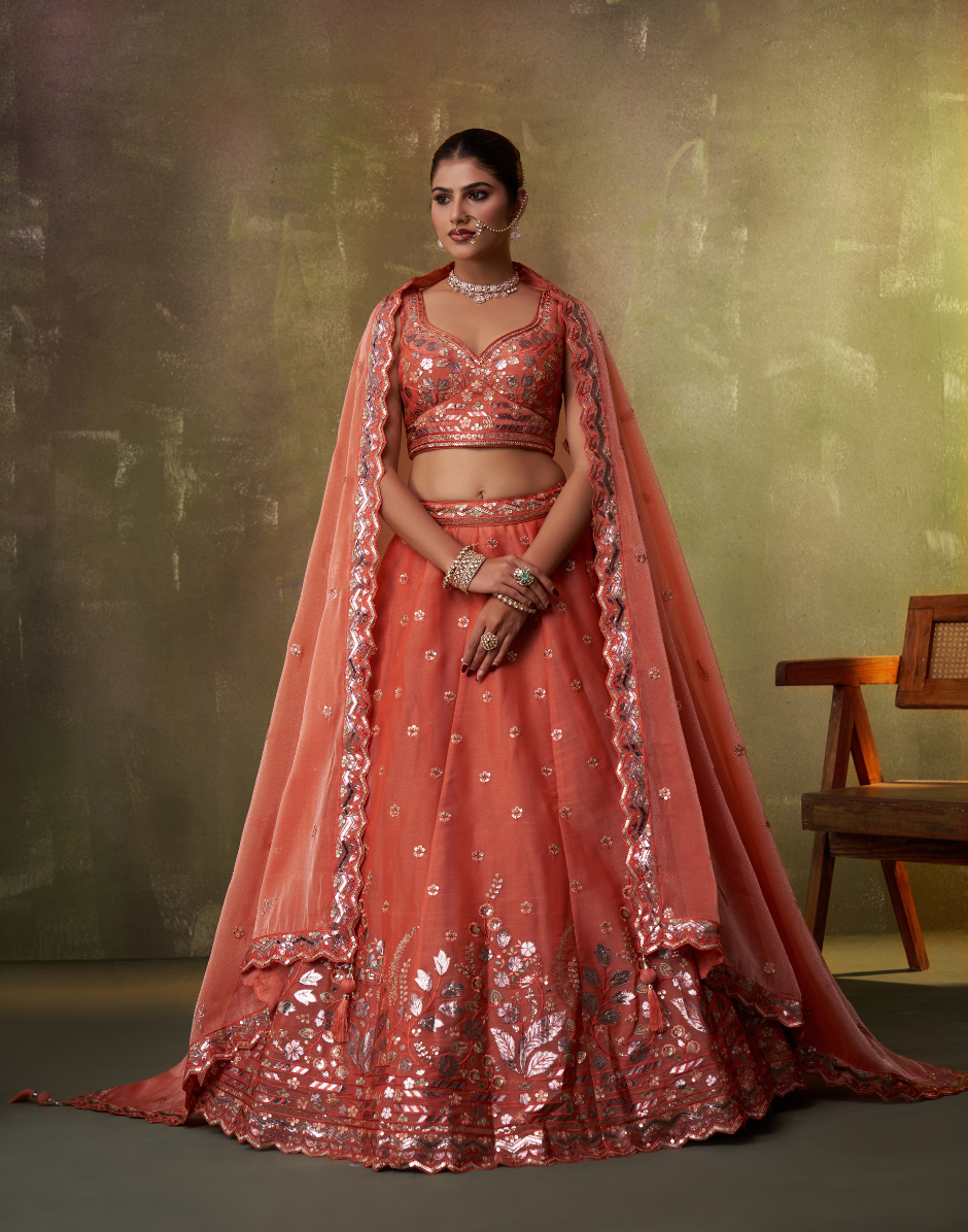 Elegant Organza Lehenga Choli Featuring Sequins Thread Embroidery with Dupatta - Buy_6