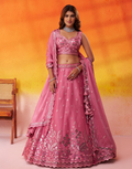 Elegant Organza Lehenga Choli Featuring Sequins Thread Embroidery with Dupatta - Buy_9