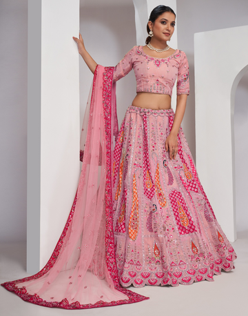 Elegant Peacock and Paisley Motifs Silk Traditional Lehengas