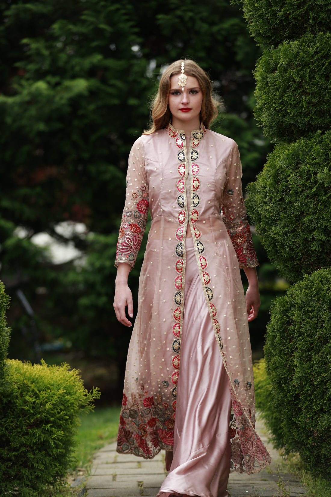 Elegant Pink Anarkali With Stunning Jacket - Rent