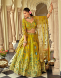 Elegant Silk Lehenga with Cut-Work and Mirror Embellishments Embroidered Blouse & Net Dupatta - Buy